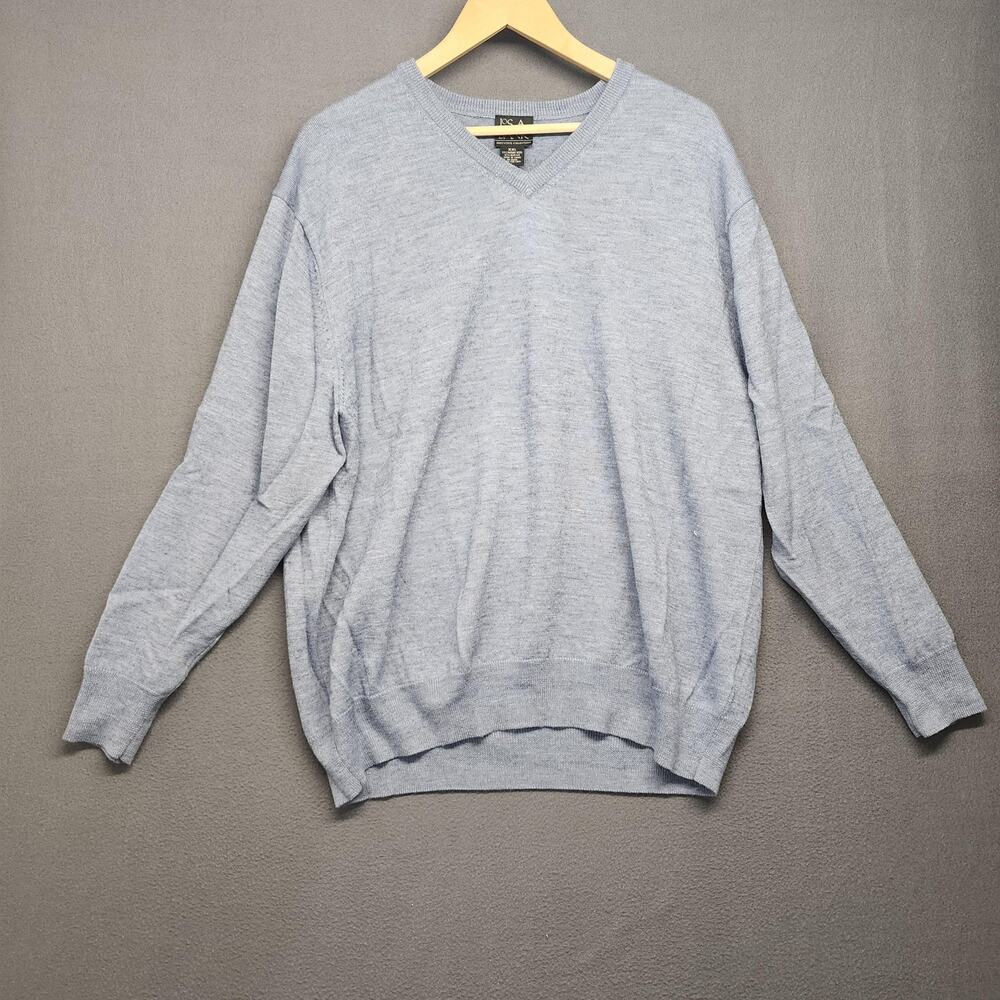 Jos. A. Bank Sweater Mens 2XL Blue V Neck Executive Pullover Merino Wool Blend